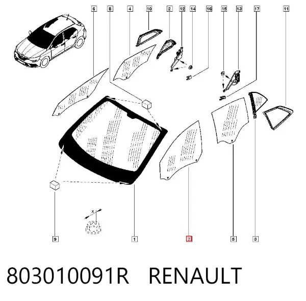 Стекло двери передней левой 803010091R Renault (RVI)