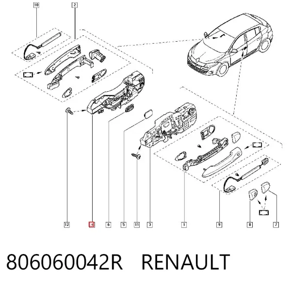 Держатель наружной ручки двери передней правой 806060042R Renault (RVI)