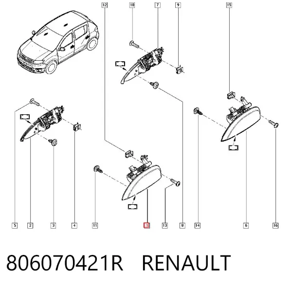 Ручка двери левой наружная передняя/задняя 806070421R Renault (RVI)