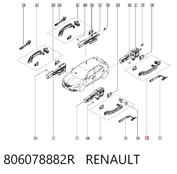 Ручка двери задней наружная левая 806078882R Renault (RVI)
