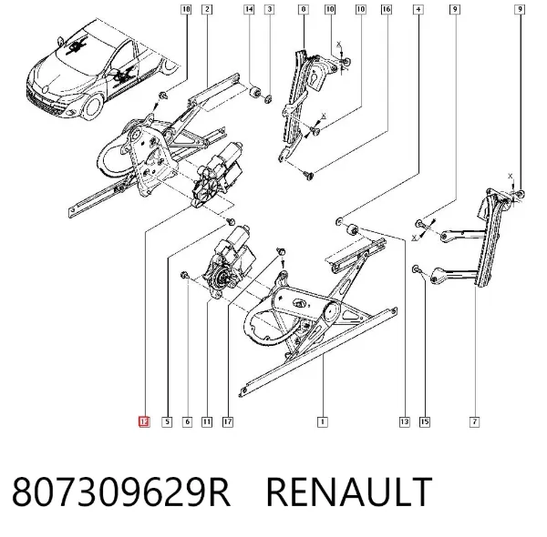 Мотор стеклоподъемника двери передней правой 807309629R Renault (RVI)