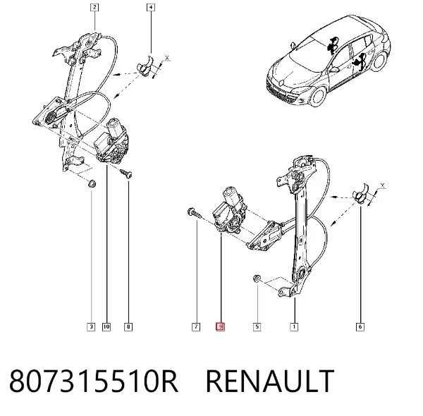 Мотор стеклоподъемника двери задней левой 807315510R Renault (RVI)