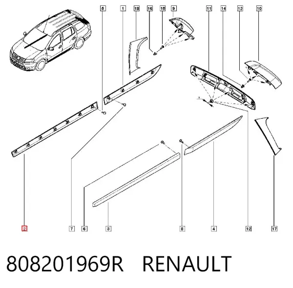 Молдинг двери передней правой 808201969R Renault (RVI)