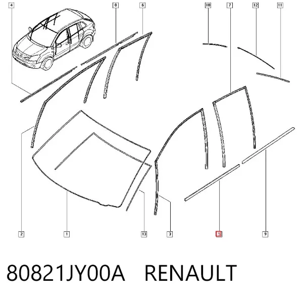 Уплотнитель стекла передней левой двери 80821JY00A Renault (RVI)