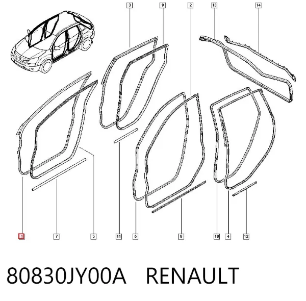 Уплотнитель двери передней правой (на двери) 80830JY00A Renault (RVI)