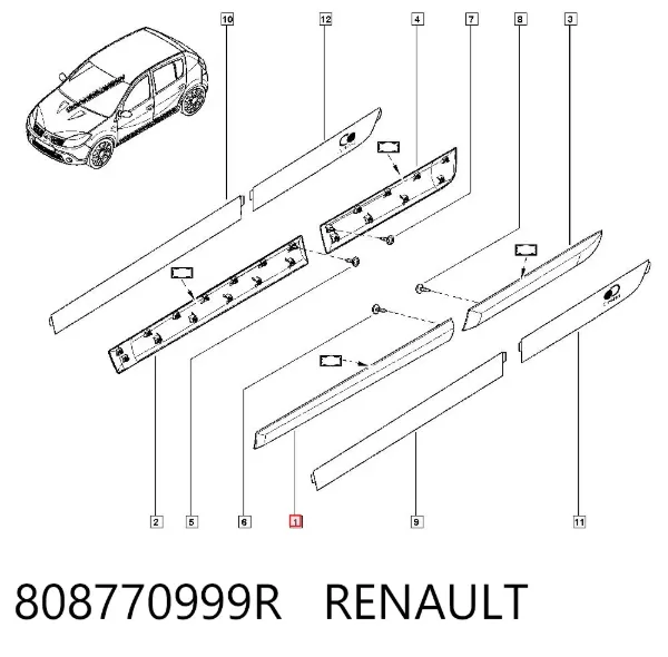 Молдинг двери передней левой 808770999R Renault (RVI)