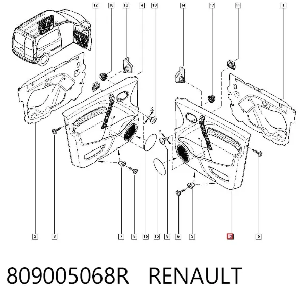 Обшивка (облицовка) внутренняя двери передней правой 809005068R Renault (RVI)