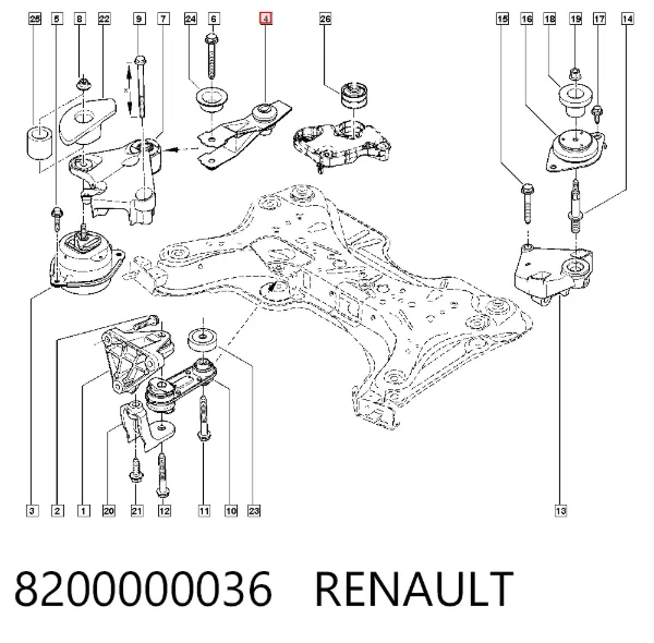 Кронштейн подушки (опоры) двигателя правой 8200000036 Renault (RVI)