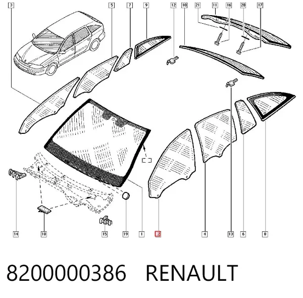 Стекло двери передней левой 8200000386 Renault (RVI)