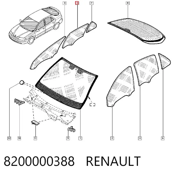 Стекло двери задней правой 8200000388 Renault (RVI)