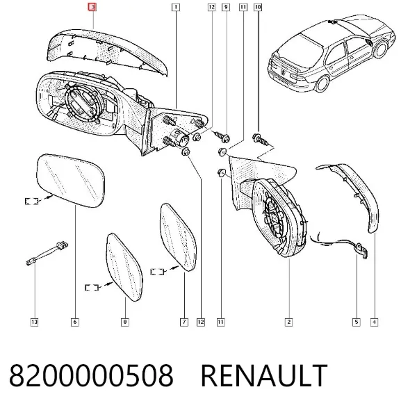 Накладка (крышка) зеркала заднего вида левая 8200000508 Renault (RVI)