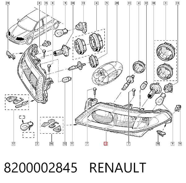 Левая фара 8200002845 Renault (RVI)