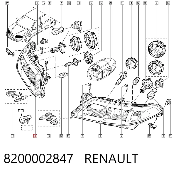 Правая фара 8200002847 Renault (RVI)