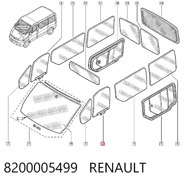 Стекло двери передней левой 8200005499 Renault (RVI)