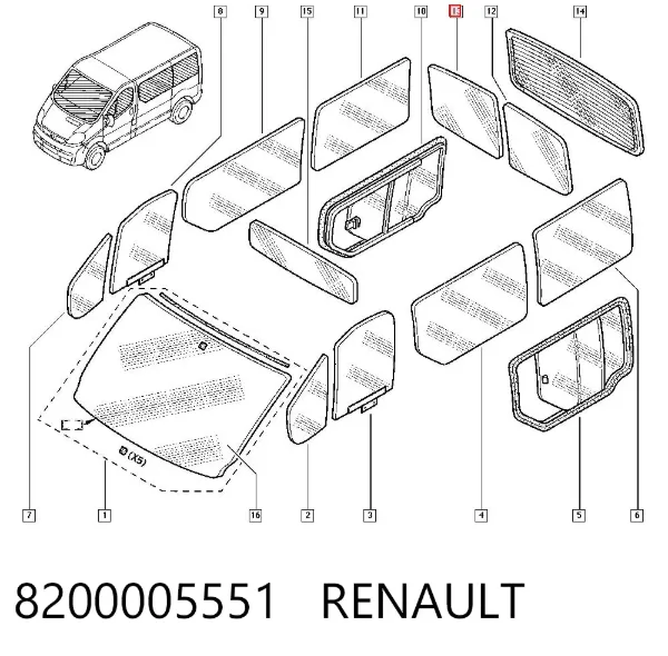 Стекло двери багажной распашной правой 8200005551 Renault (RVI)