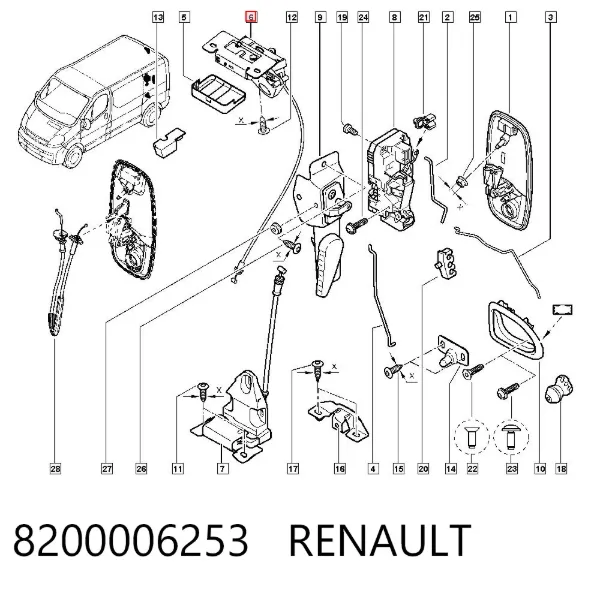 Замок двери задней правой распашной верхний 8200006253 Renault (RVI)