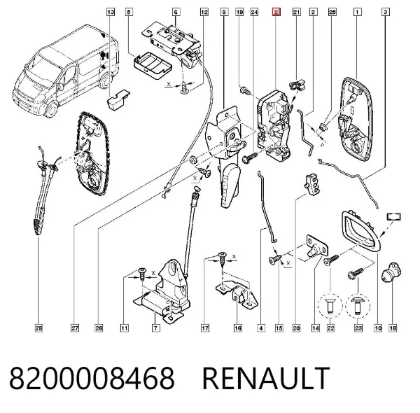 Замок двери задней левой распашной 8200008468 Renault (RVI)