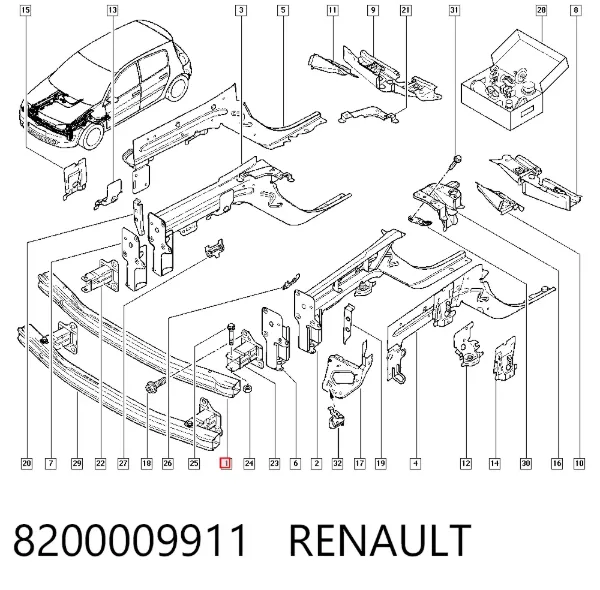 Усилитель переднего бампера 8200009911 Renault (RVI)
