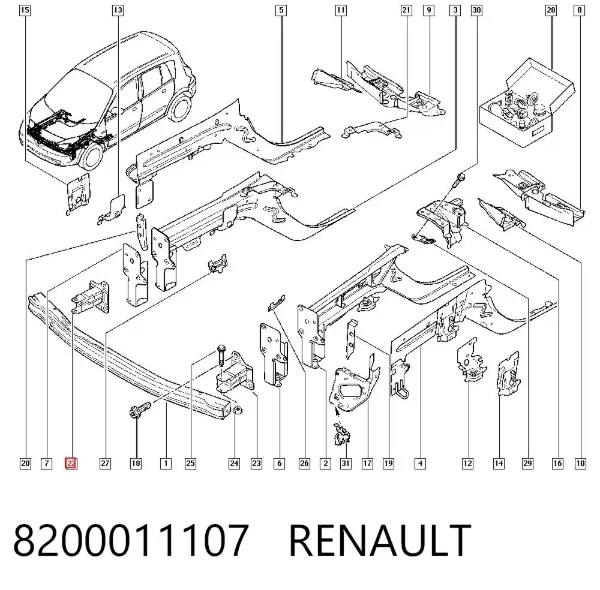 Кронштейн усилителя переднего бампера 8200011107 Renault (RVI)