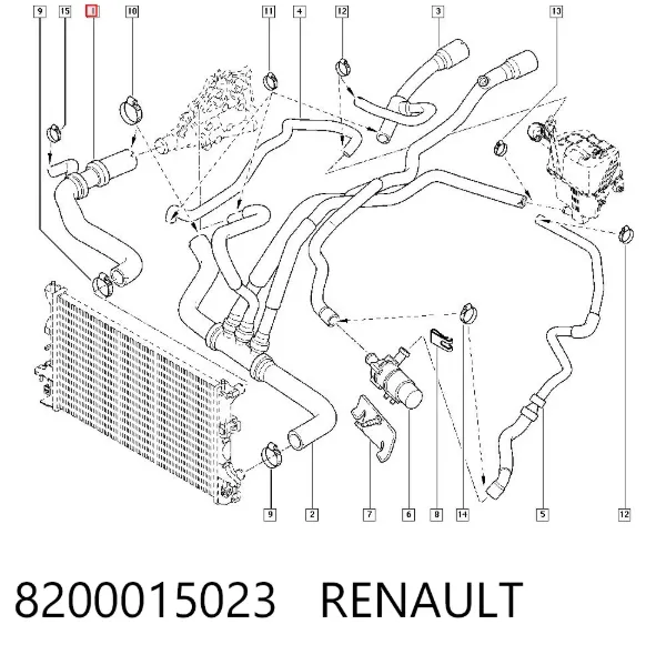 Патрубок радиатора 8200015023 Renault (RVI)