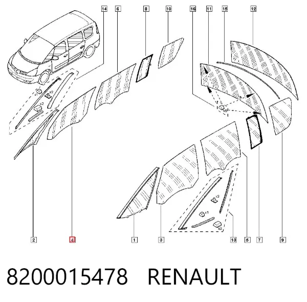 Стекло двери передней правой 8200015478 Renault (RVI)