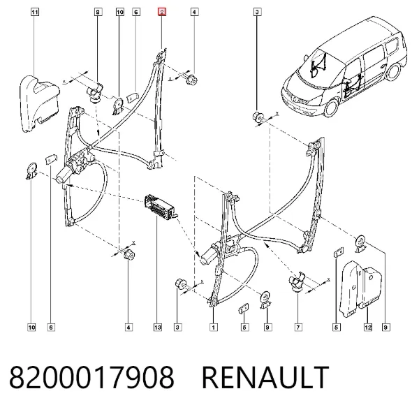 Стеклоподъемник передней правой двери 8200017908 Renault (RVI)