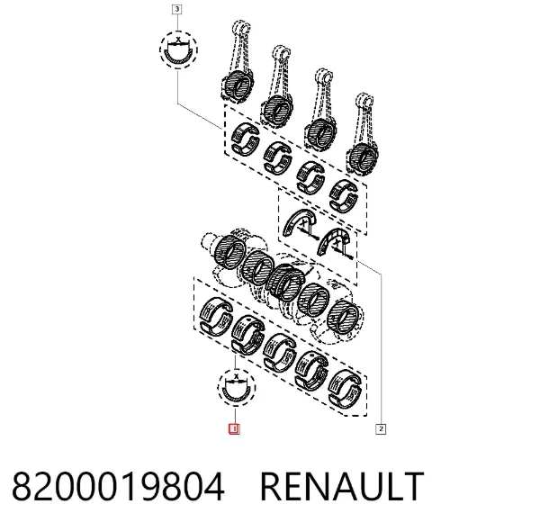 Вкладыши коленвала коренные, комплект, стандарт (STD) 8200019804 Renault (RVI)