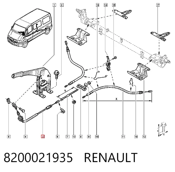 Передний трос ручника 8200021935 Renault (RVI)