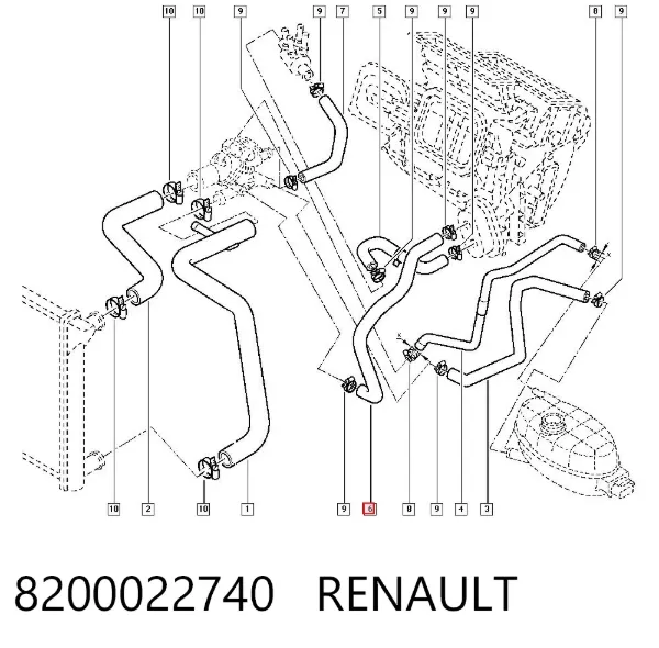 Шланг радиатора отопителя (печки), сдвоенный 8200022740 Renault (RVI)