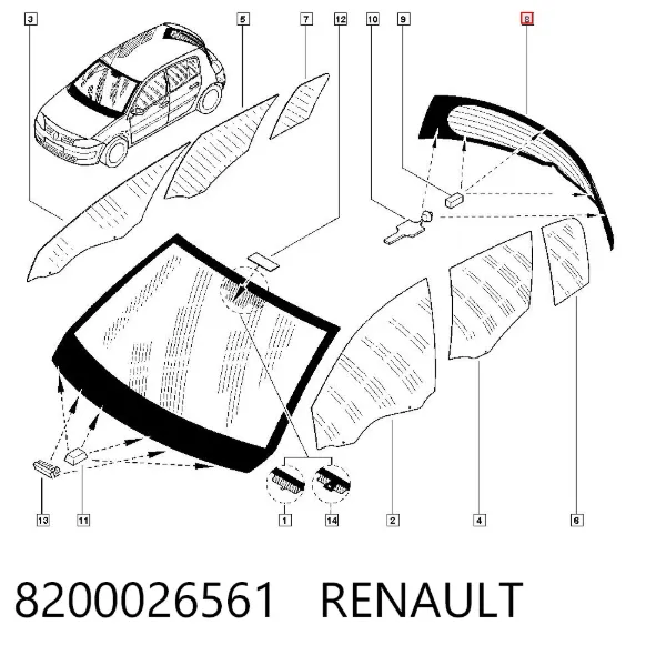 Стекло багажника двери 3/5-й задней (ляды) 8200026561 Renault (RVI)