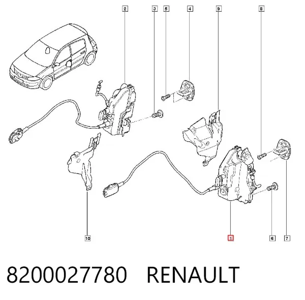 Замок водительской двери 8200027780 Renault (RVI)
