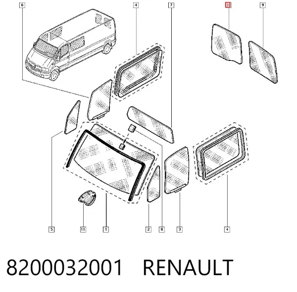 Стекло двери задней правой 8200032001 Renault (RVI)