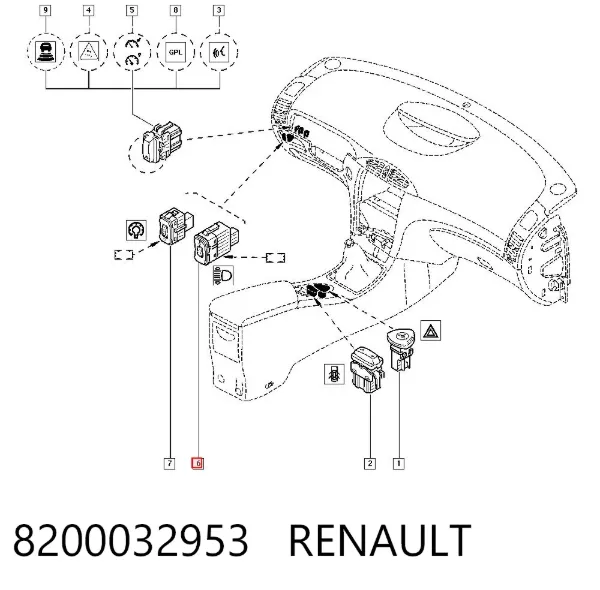 Кнопка (регулятор) корректора фар 8200032953 Renault (RVI)
