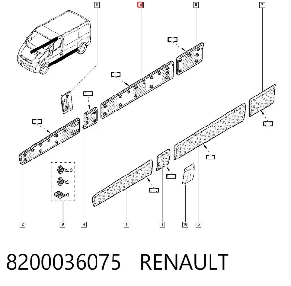 Молдинг боковой (сдвижной) двери 8200036075 Renault (RVI)