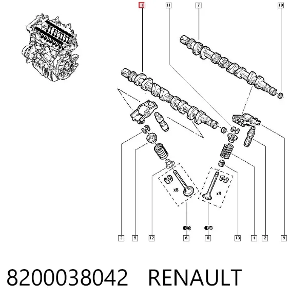 Распредвал 8200038042 Renault (RVI)