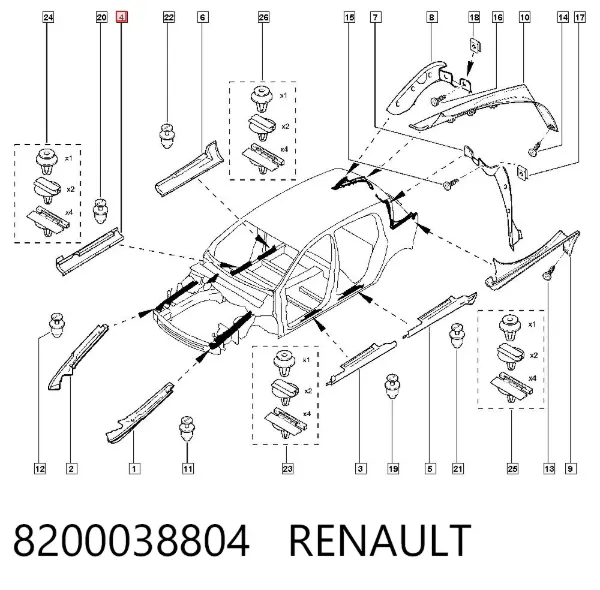 Накладка (молдинг) порога наружная передняя правая 8200038804 Renault (RVI)