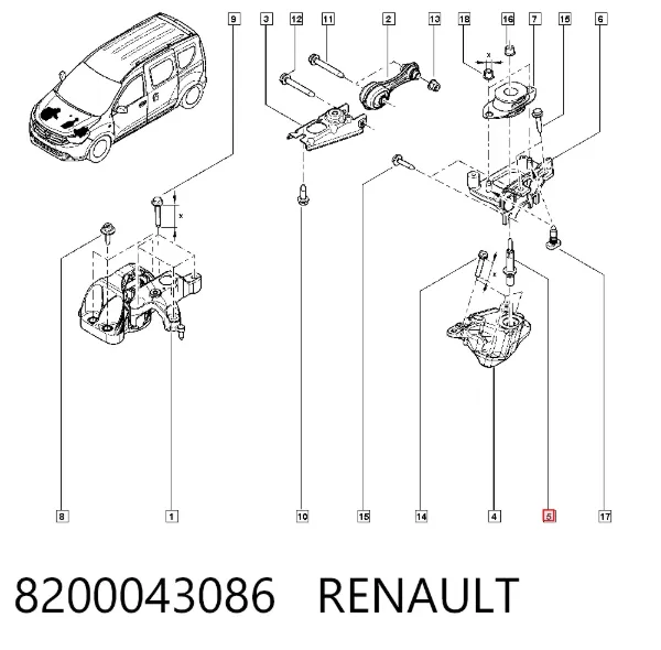 Подушка коробки передач 8200043086 Renault (RVI)