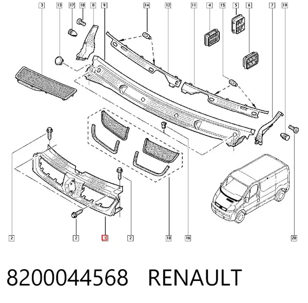 Решетка радиатора 8200044568 Renault (RVI)