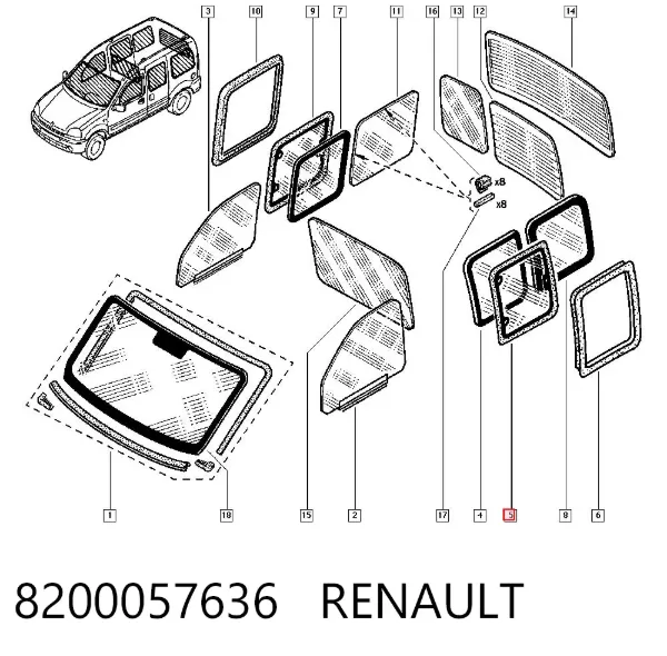 Стекло двери боковой сдвижной левой 8200057636 Renault (RVI)