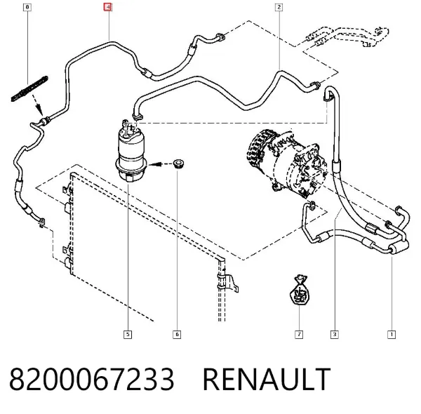 Шланг кондиционера, от радиатора к испарителю 8200067233 Renault (RVI)