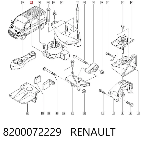 Подушка (опора) двигателя правая нижняя 8200072229 Renault (RVI)