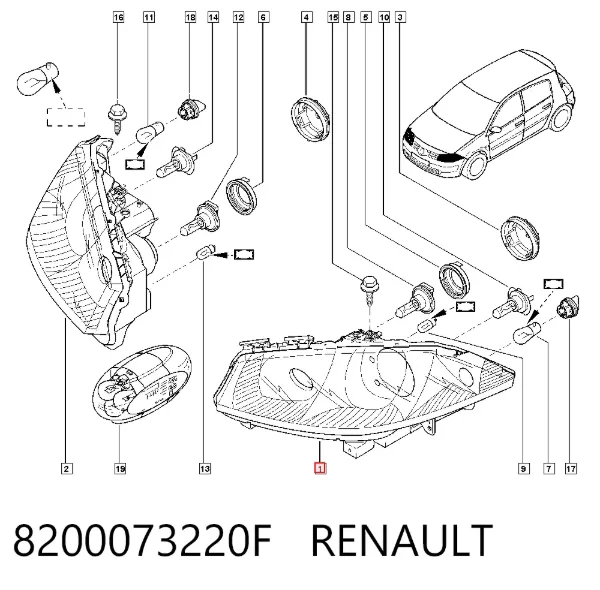 Левая фара 8200073220F Renault (RVI)