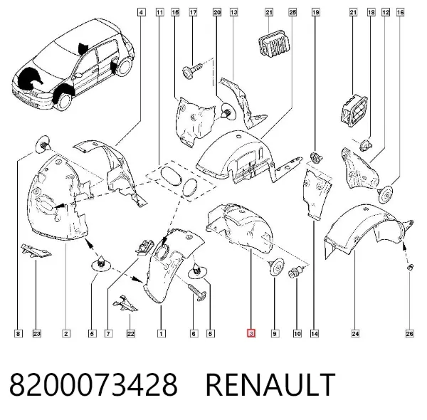 Подкрылок крыла переднего левый задний 8200073428 Renault (RVI)
