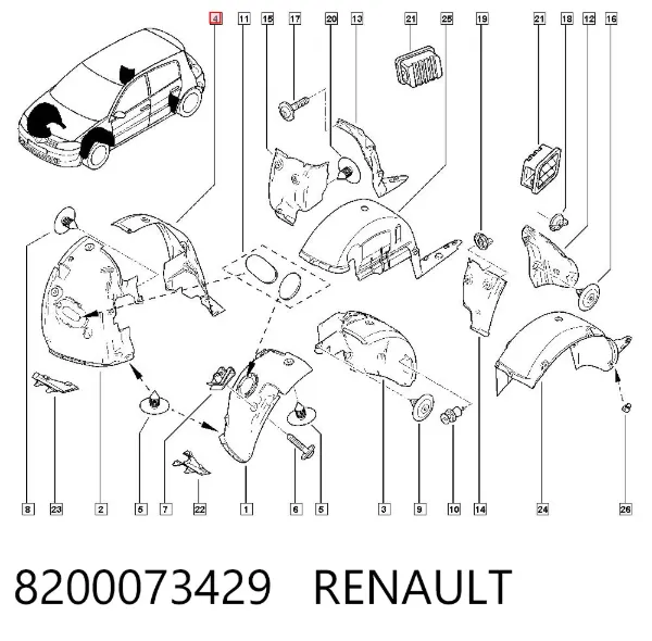 Подкрылок крыла переднего правый задний 8200073429 Renault (RVI)
