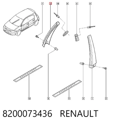 Накладка стойки кузова внешняя центральная правая RENAULT 8200073436