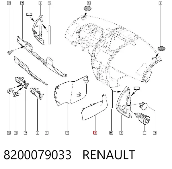 Накладка декоративная центральной консоли 8200079033 Renault (RVI)