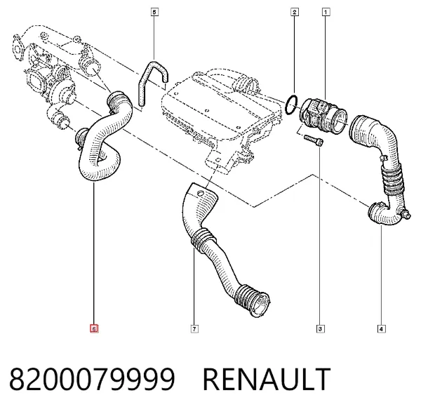 Патрубок воздушный, выход из турбины/компрессора (наддув) 8200079999 Renault (RVI)