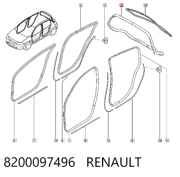 Уплотнитель багажника (двери 3/5-й задней) 8200097496 Renault (RVI)