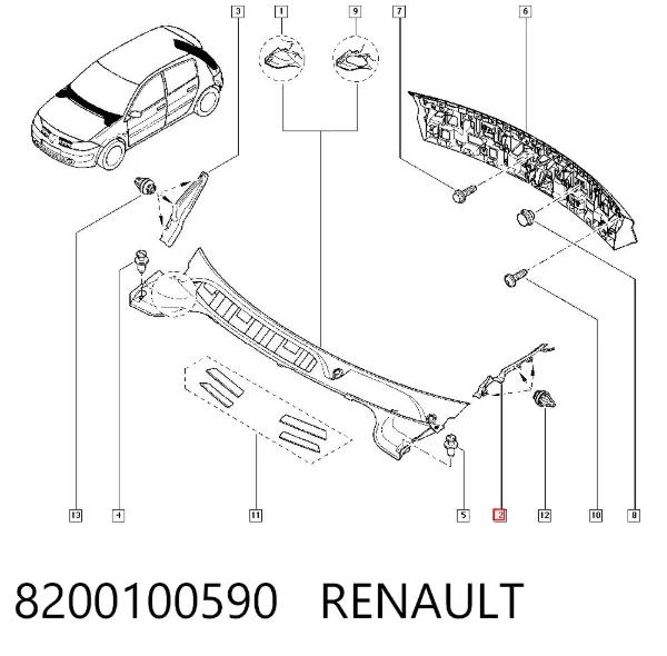 Решетка дворников левая 8200100590 Renault (RVI)