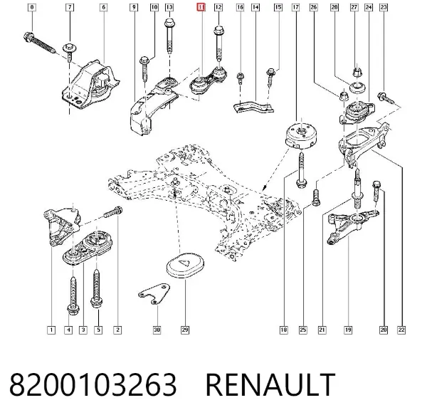 Подушка (опора) двигателя правая верхняя 8200103263 Renault (RVI)